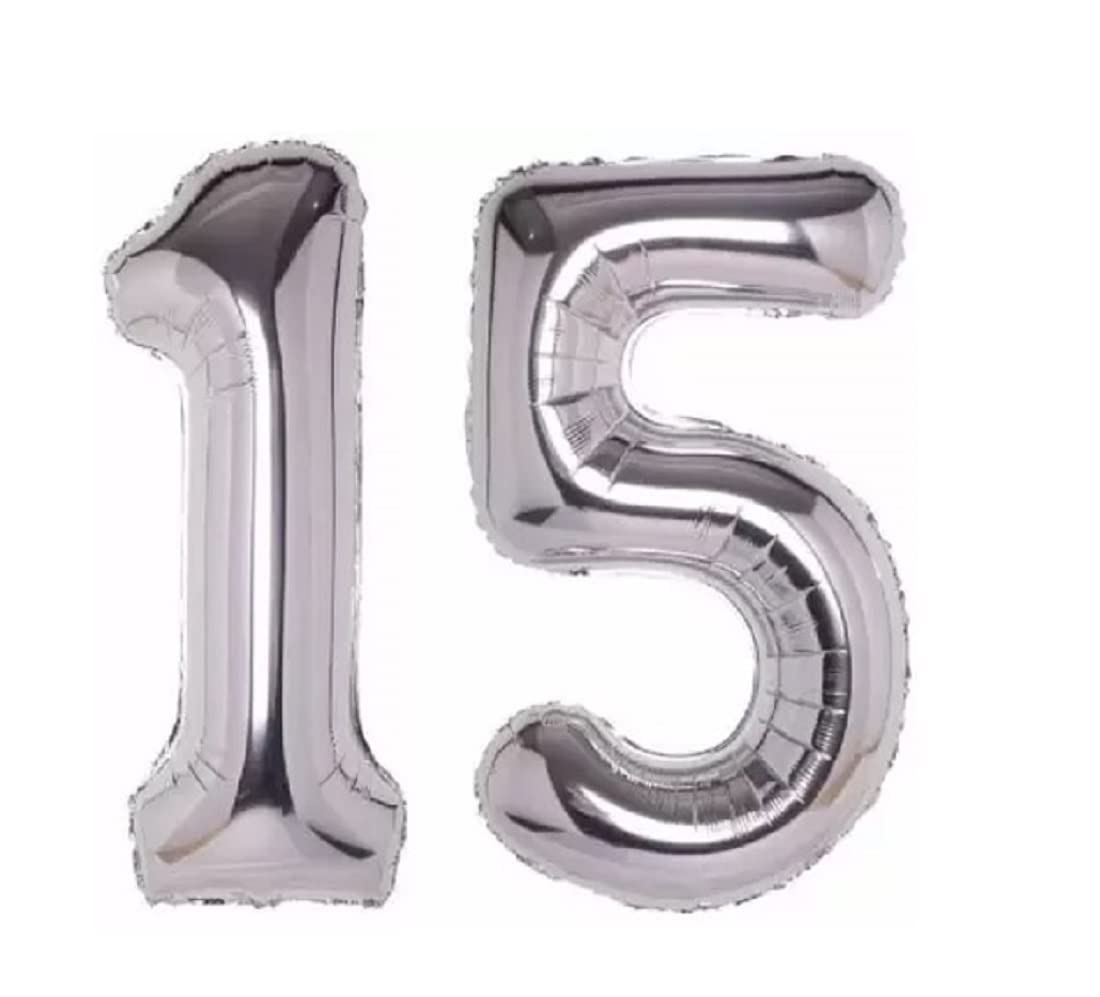 AR GIFTZADDA 15 Number Foil Balloon Silver (16 inch),15thBirthday Decoration, Kids Party Decor, Theme Birthday Party, Foil Ballo