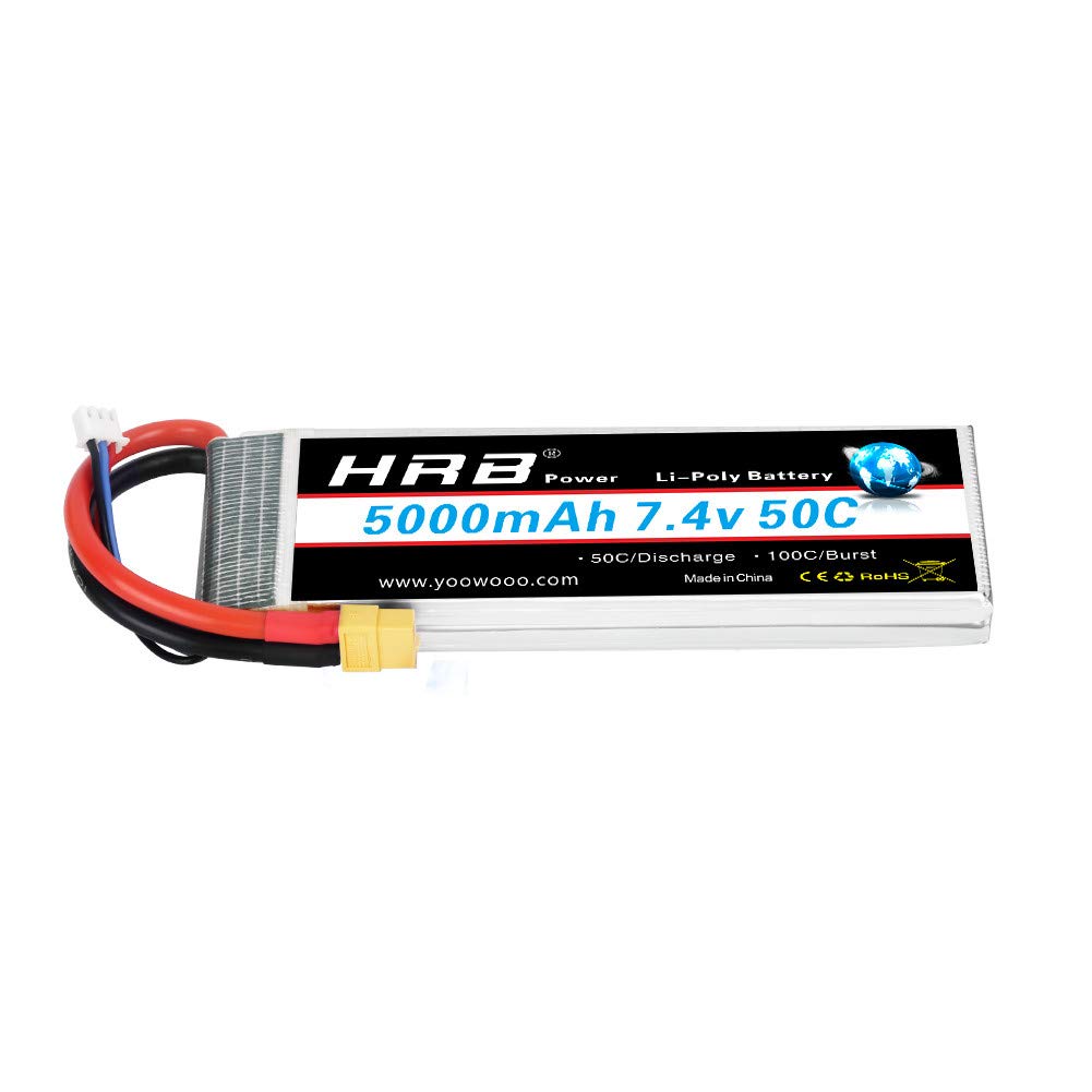 HRB 7.4V 5000mAh 50C XT60 Lipo Battery Compatible with RC Car RC Plane RC Truck RC Boat