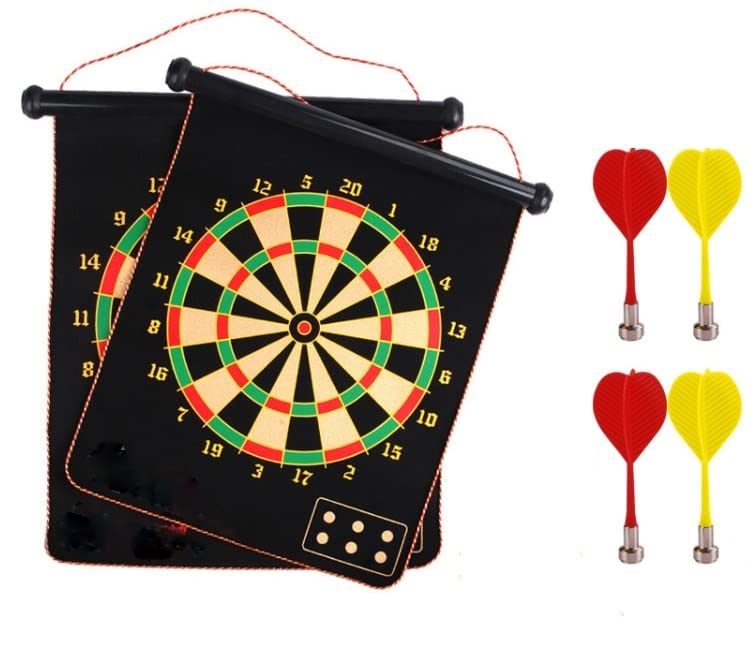 VGRASSP 12 Inch Magnetic Dart Board Game for Kids, Double Sided Foldable Dart Board Game Toy for Kids with 4 Free Magnetic Darts