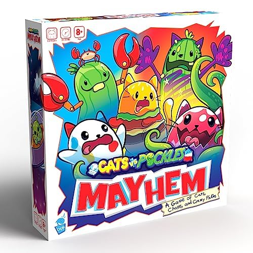 Cats vs Pickles Mayhem Board Game - Fun Card Game for 2-8 Players - Easy to Learn Family Game with Exclusive Characters - Plastic Material