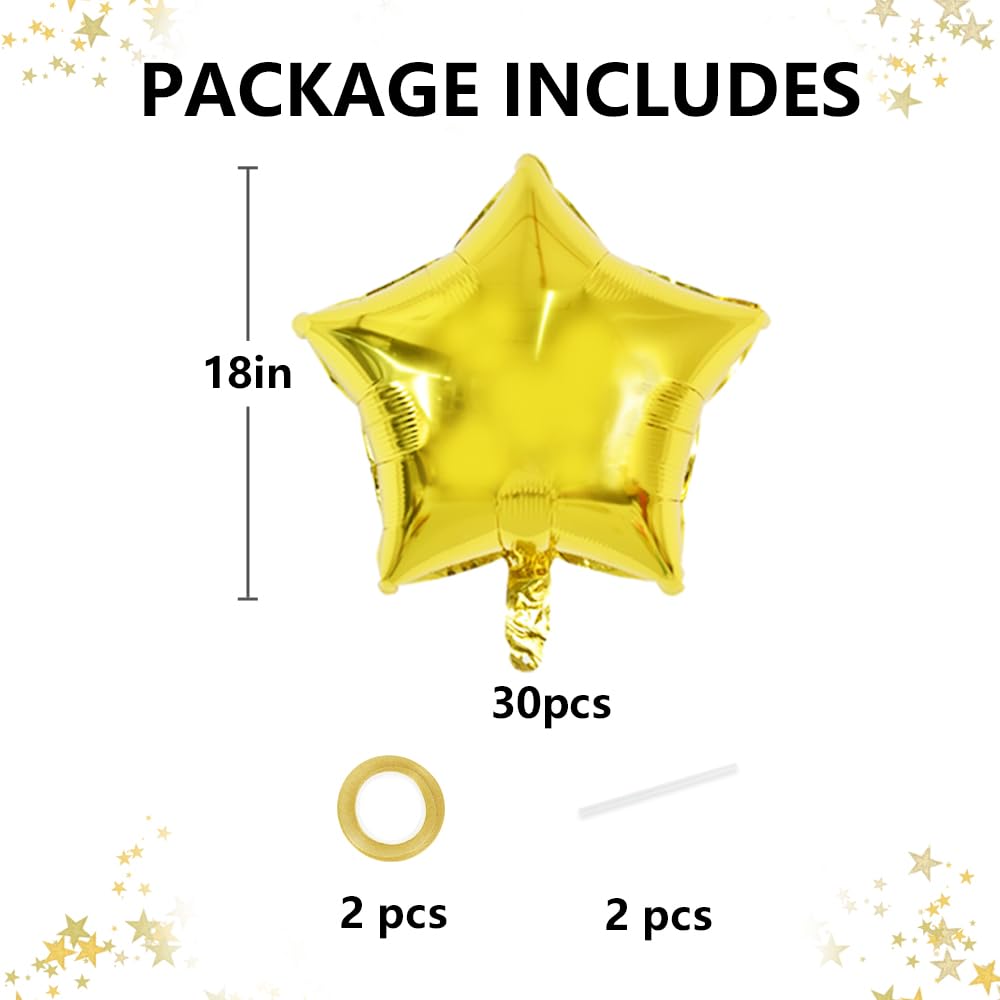 TONIFUL 30Pcs 18" Gold Star Foil Balloons - Helium Mylar Birthday, Wedding, Baby Shower Party Decorations
