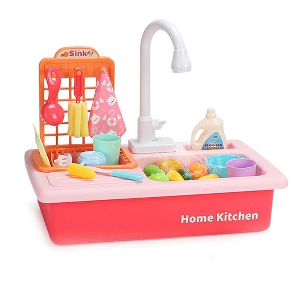 Xiza Kids Kitchen Sink Playset with Running Water, Electric Dishwasher, Working Faucet, Pretend Play Dishes Set for Toddlers, Bo