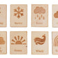 Wooden Weather Learning Flashcards for Kids  Montessori Weather Cards Set with Lightning, Snowy, Rainy, Sunny, Windy & Rainbow 