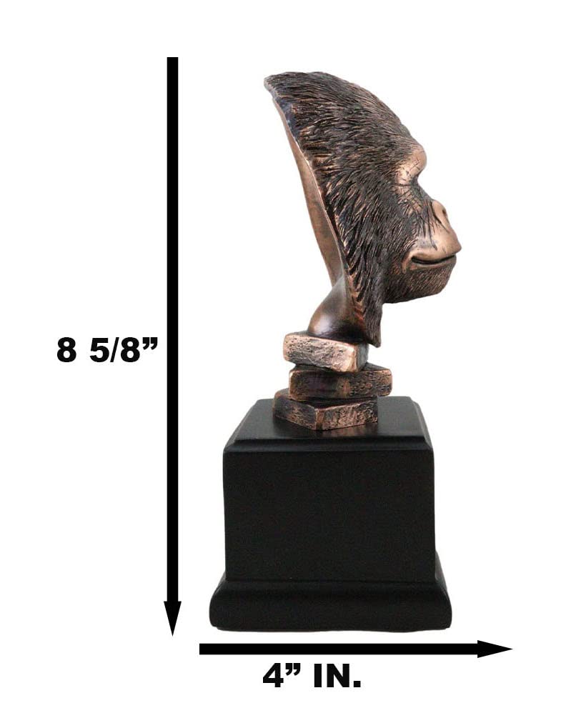 Ebros Gift Silverback Gorilla Bust Statue, 8.25" Tall, Sepia Bronze Polyresin, Black Trophy Base, Amazon Rainforest Decor