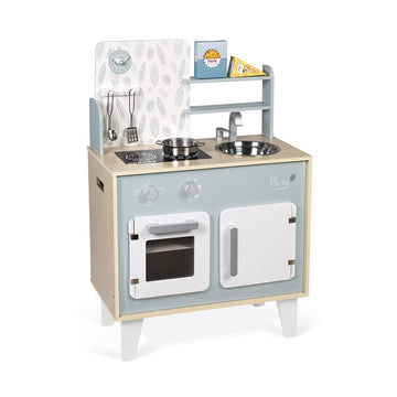 Janod Retro Plume Mint 30    Wooden Kitchen with 5 Accessories and Sound Effects - Ages 3+ - J06608
