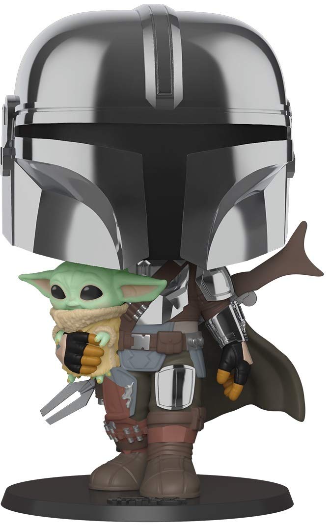 Funko Pop! Star Wars The Mandalorian 10 Inch Vinyl Figure - Chrome Mandalorian with The Child, Multicolor, Model 49931