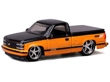1993 454 SS Pickup Truck Black and Orange Metallic Design Series 1/64 Diecast Model Car 15494-23B
