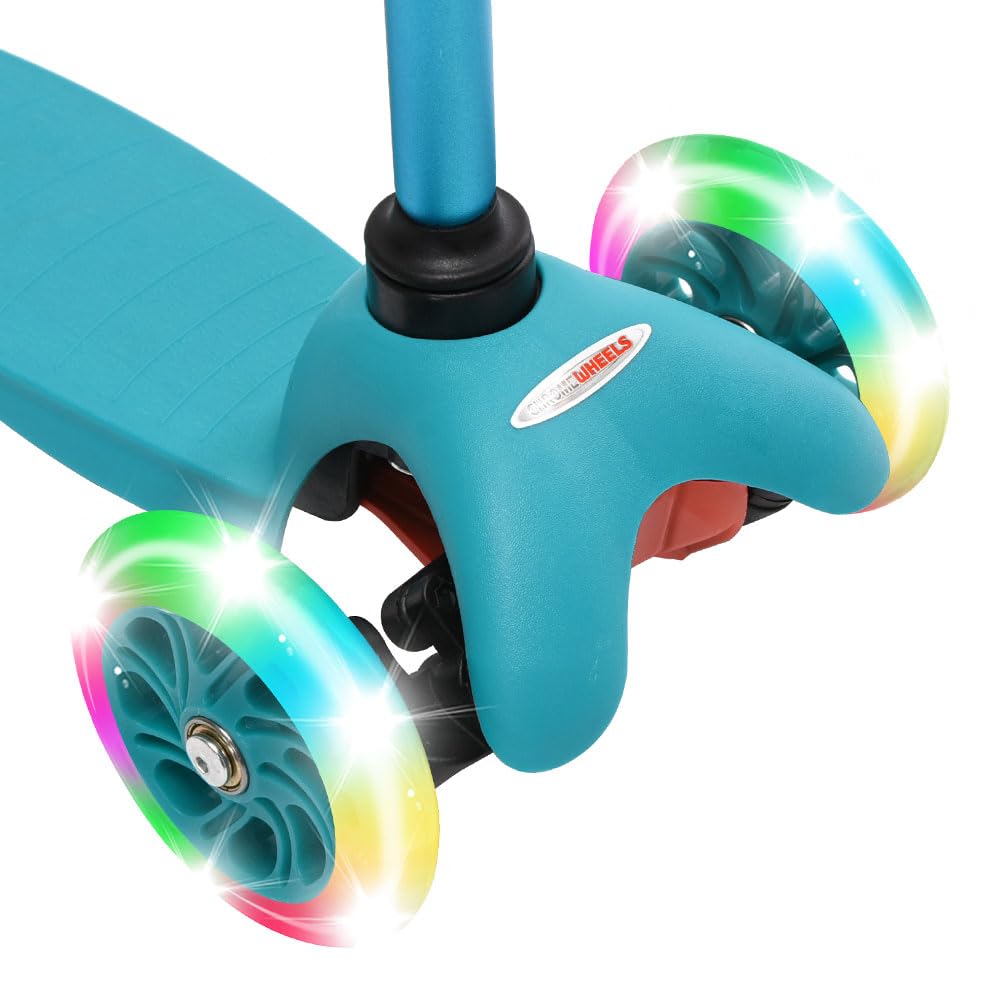 Chromewheels Scooter For Kids, Deluxe 3 Wheel Scooter For Toddlers 4 Adjustable Height Glider With Kick Scooters, Lean To Steer With Led Flashing Light For Ages 3-6 Girls Boys, Aqua