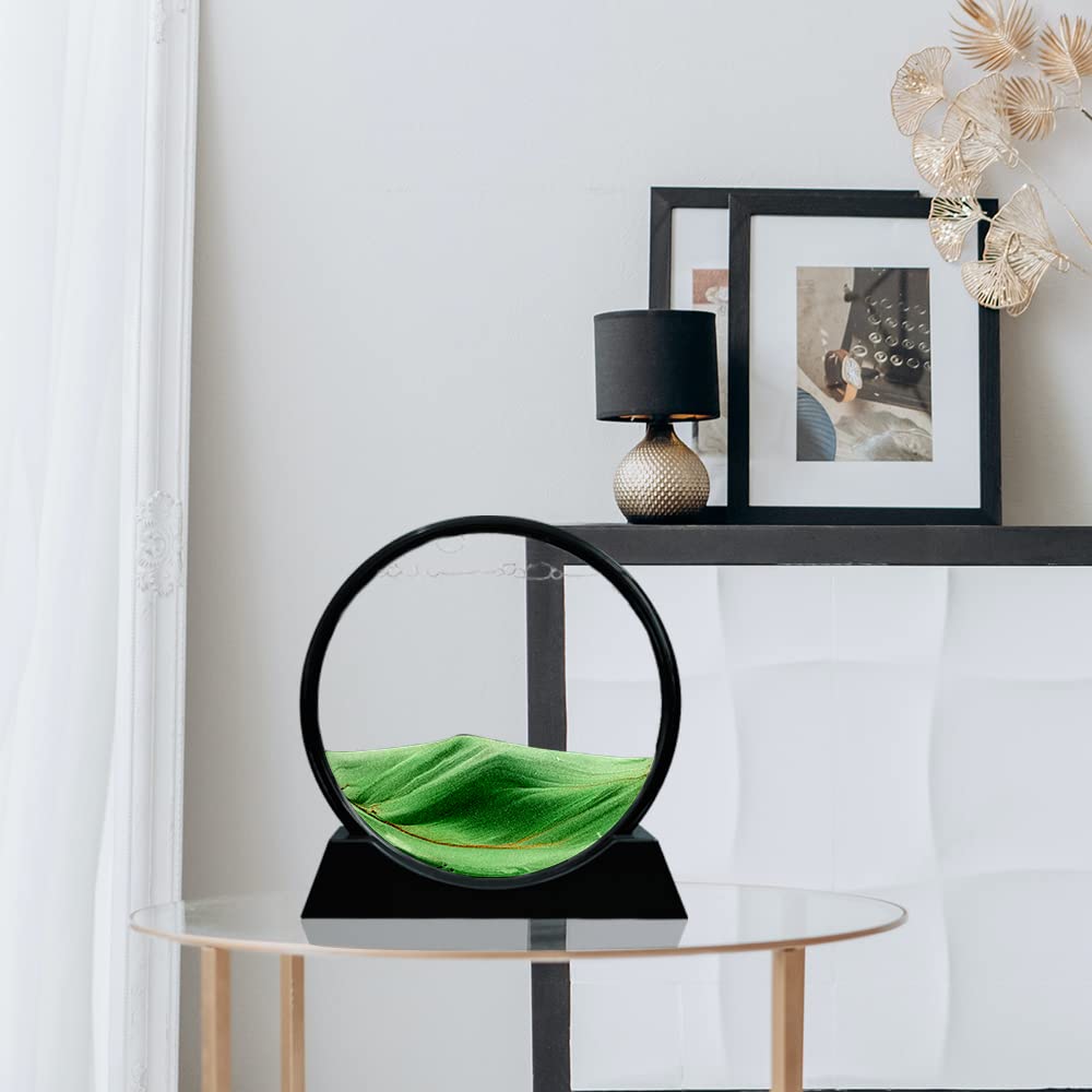 Muyan Moving Sand Art Picture Sandscapes in Motion Round Glass 3D Deep Sea Sand Art for mature-themed Kid Large Desktop Art Toys (7 Inch  Green)