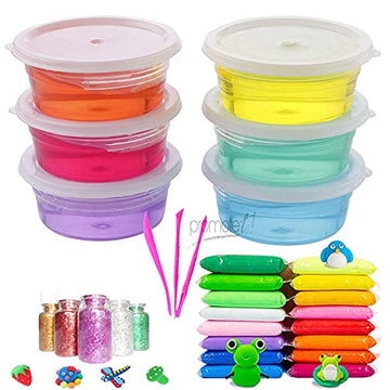 Promote Trader DIY Jelly Kit with 6 Crystal Slime and 12 Air Dry Clay Combo with Free Glitter and Tools for Kids Boys and Girls 