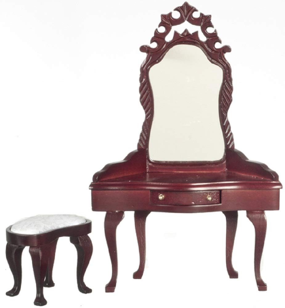 1:12 Scale Mahogany Dressing Table with Stool Set #D0485