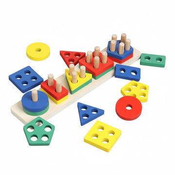 Wishkey Wooden Angle Geometric Stacker Shape Sorter Blocks,Educational Intelligence Early Learning Column Puzzle Stacking Toy Se