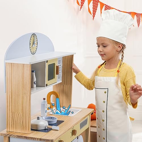 WoodenEdu Kitchen Playset for Kids Ages 3-8, Wooden Pretend Play Kitchen with Cooking Accessories, Dimensions: 38    H x 31    W