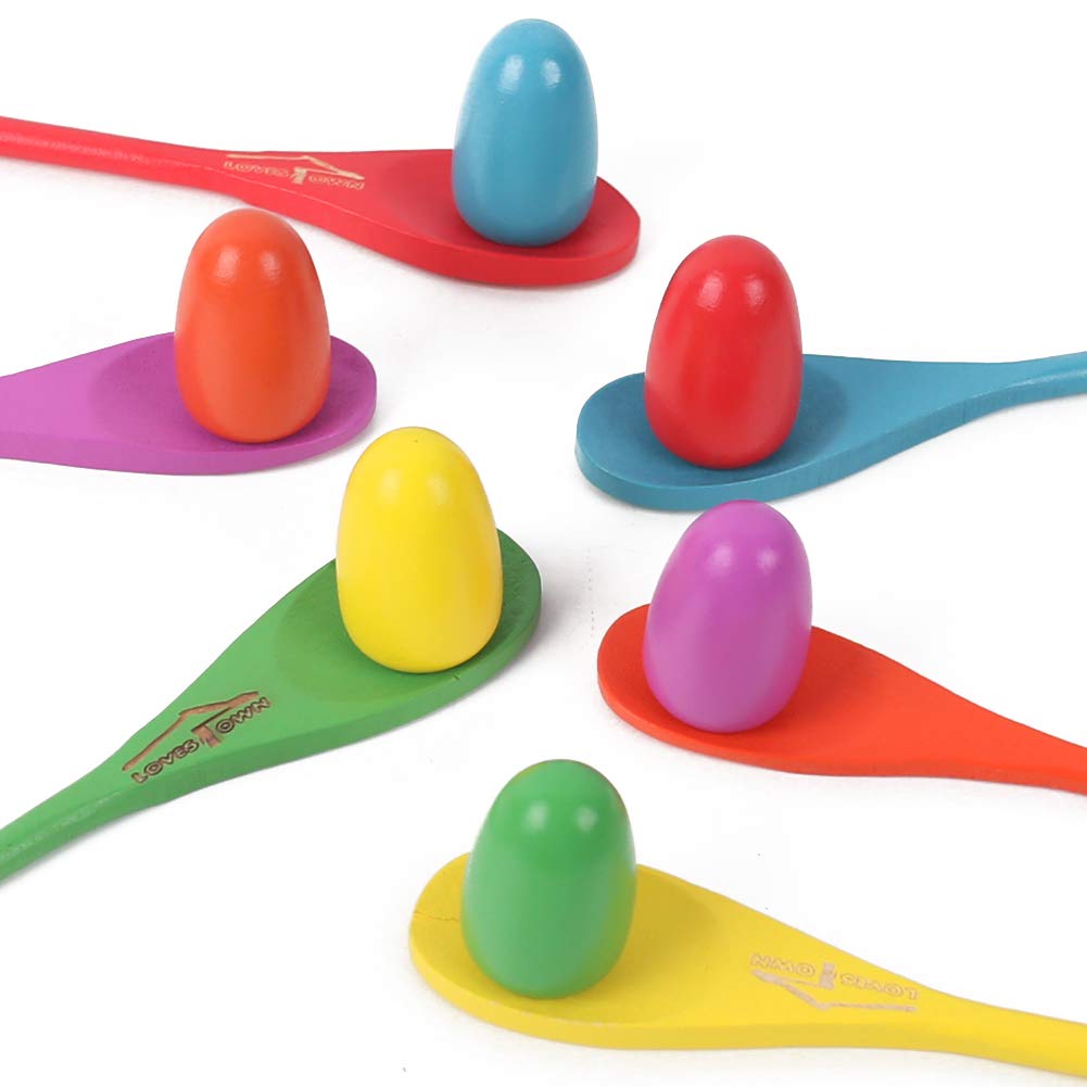Lovestown 12 Pcs Egg Spoon Race Game Sets, Wooden Balance Relay Games For Kids Easter Eggs Hunt Outdoor Lawn