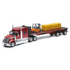 New Ray Lonestar Flatbed Trailer with Hay Bales & Forklift, 1:32 Diecast, Red, 24" L x 4" W x 7" H, Model