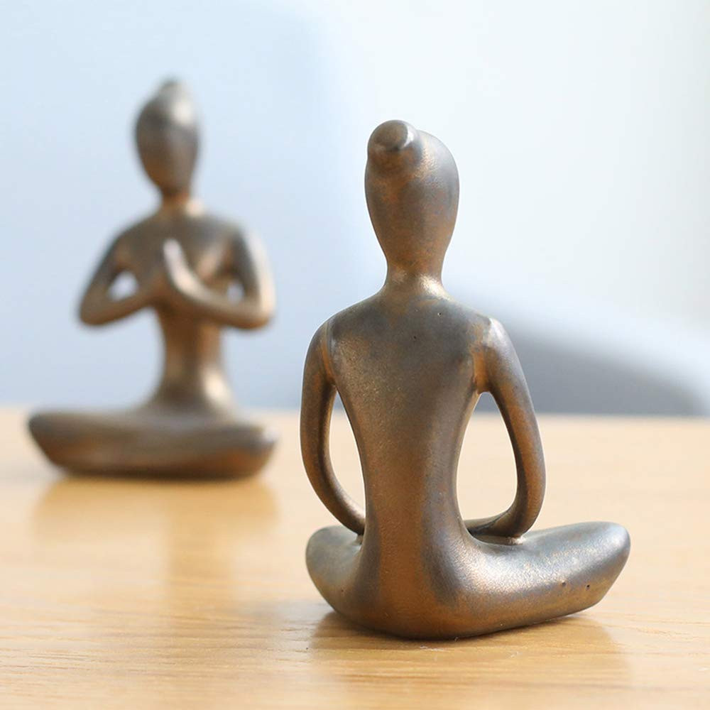 Owmell Lot Of 4 Meditation Yoga Pose Statue Figurine Ceramic Yoga Figure Set Decor - Patina Gold
