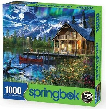 Springbok 1000 Piece Jigsaw Puzzle - Moon Cabin Retreat, Engineered Wood, Multi Color, Model 33-10875, Made in USA