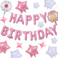 Happy Birthday Banner Script Pink Letter Sign With 12 Pcs Pink White Star Foil Mylar Balloon For Birthday Party Decoration