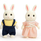 Oleoca Family Cream Rabbit Figures - Set Of 2 Collectible Flocked Mini Dolls With Removable Clothes, Miniature Dollhouse Pretend
