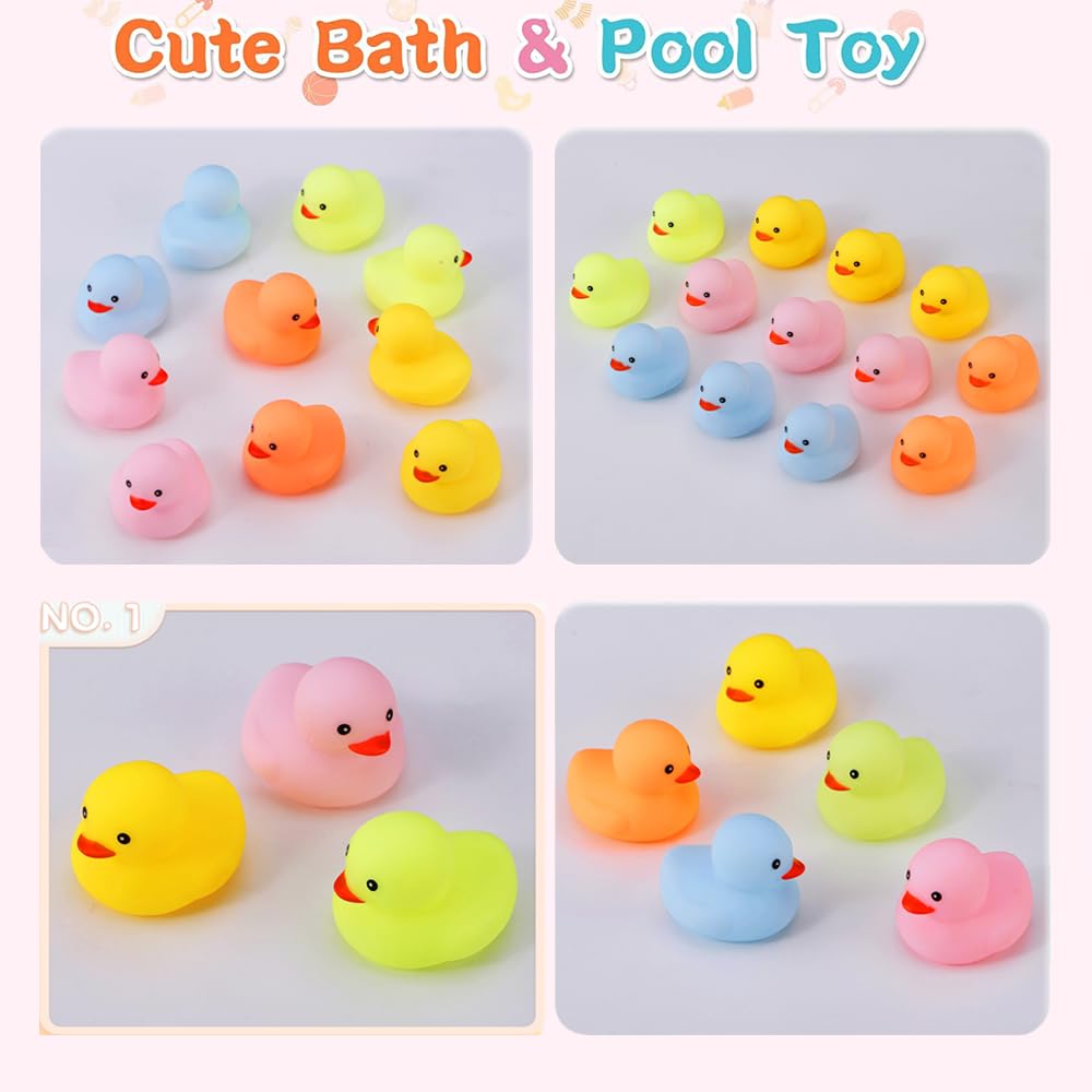 50 Pcs Multicolor Mini Rubber Duck Bath Toy ,Squeak and Float Colored Small Ducks in Bulk Baby Sower Ducks ,Birthday Gifts Class