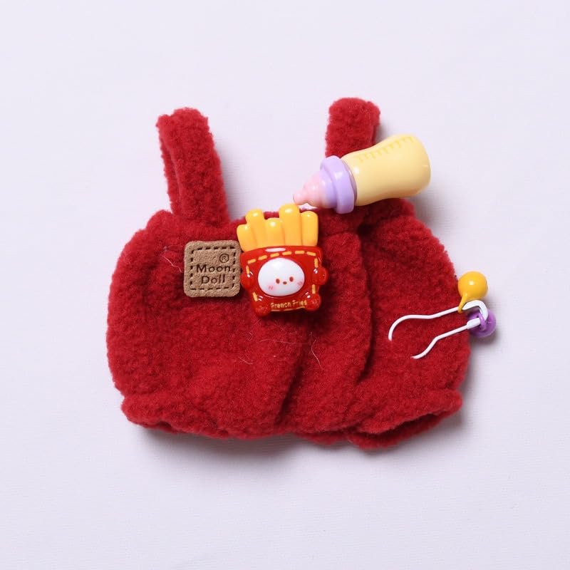 Designer Clothes for 15cm/17cm Lebubu Dolls  enhanced Lububu Doll Knit Outfit Accessories with Red Sweater Overall  Black Camera and Beanie  DDK-Red