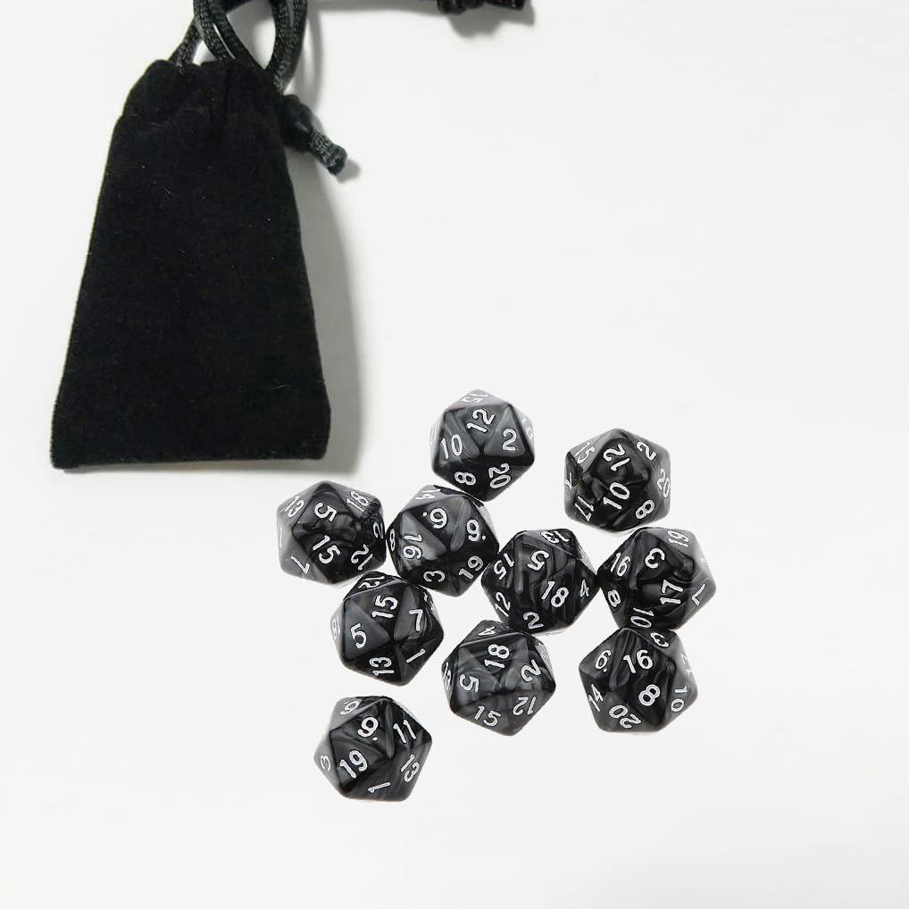 Yiotfandoll 10PCS Polyhedral Dice D20 Dice 20mm Acrylic 20 Sided Dice Game Dice for RPG MTG DND Dice Table Games (Black)