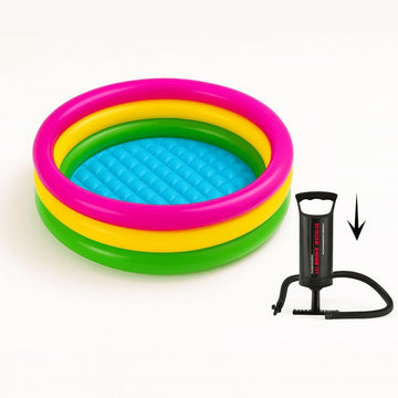 Toy Imagine 4 Ft Round Inflatable Baby Pool - Sunset Glow 3 Ring Swimming Pool With Double Quick Air Pump | Mini Water Bath Tub 