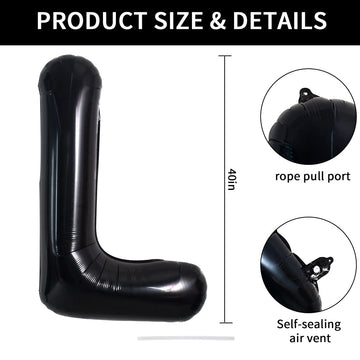 Toniful 40 Inch Large Black L Letter Balloons Jumbo Helium Balloons,Foil Mylar Big Alphabet Balloons For Birthday Party Annivers