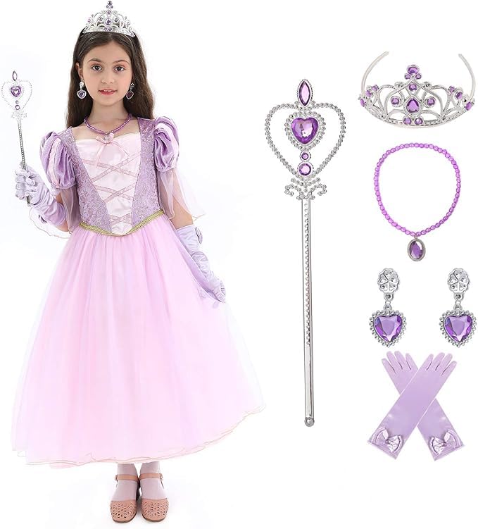 Lingway Toys Luxury Girls Princess Dress Up Costumes,Rapunzel Cosplay Dress With Accessories Style A 5-6Years