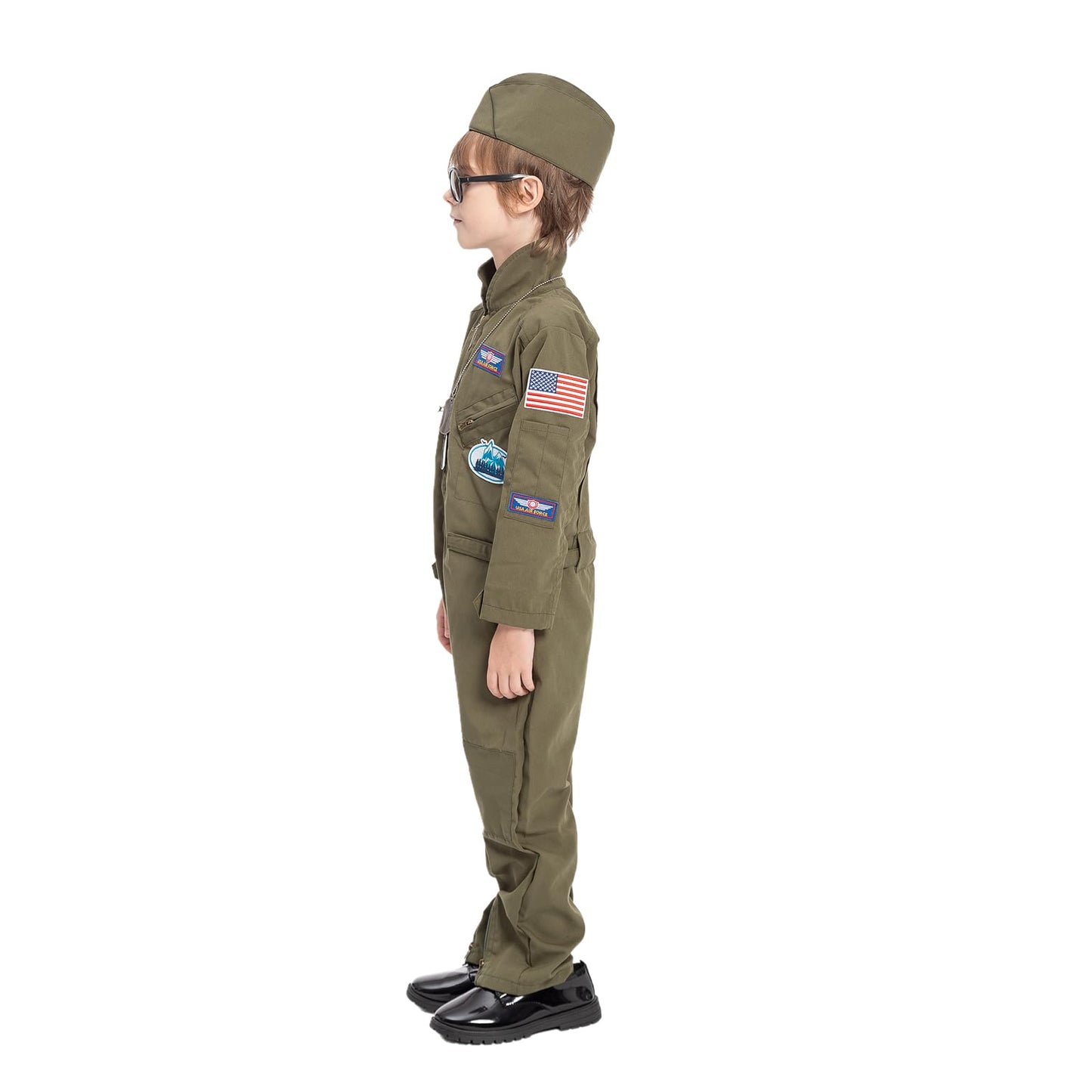 Kids Fighter Pilot Costume Air Force Flight Suit Military Halloween Costume For Boys Girls Jumpsuit With Aviator Hat