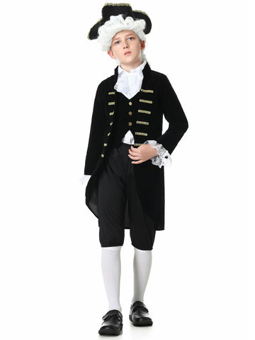 GRAJTCIN Kids Colonial Costume for Boys Historical Halloween George Washington Hamilton Costume 18th Century Outfit Black 7-8 Ye