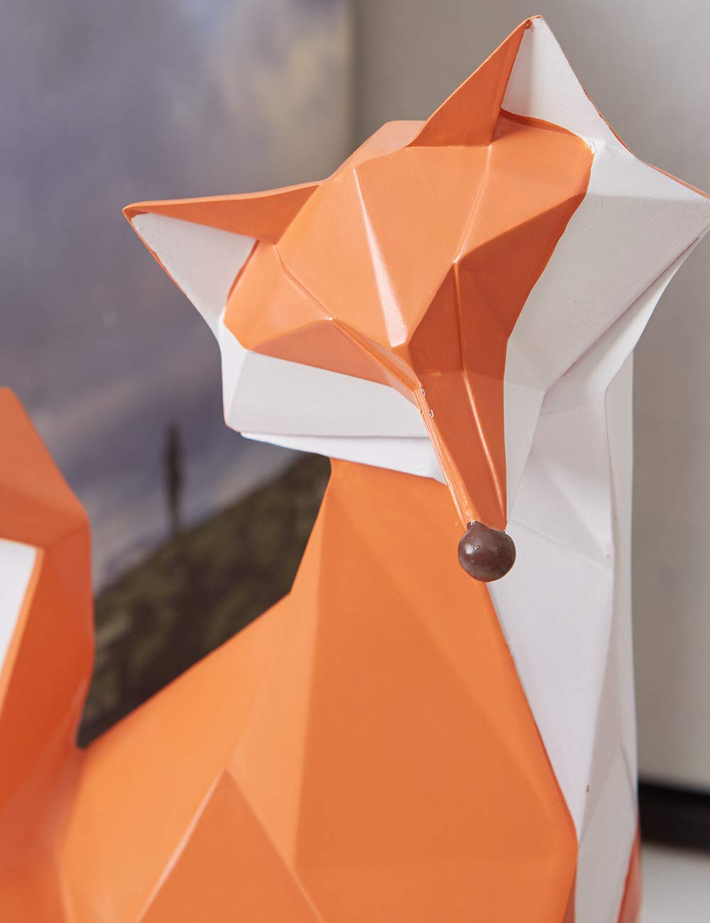 Haucoze Fox Figurine Statue Gifts Geometric Sculpture Decor Polyresin Animal Arts 4.0 Inch