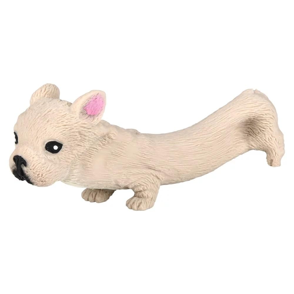 Zugar Land Squishy Stretchy Bulldog (2.5' To 6.5') Rubber Fidget Sensory Toy Filled With Sand. Great Stress Relief Dog Toy For Kids, Adults And Pets. (4 Bulldogs - Tan & Brown Color)