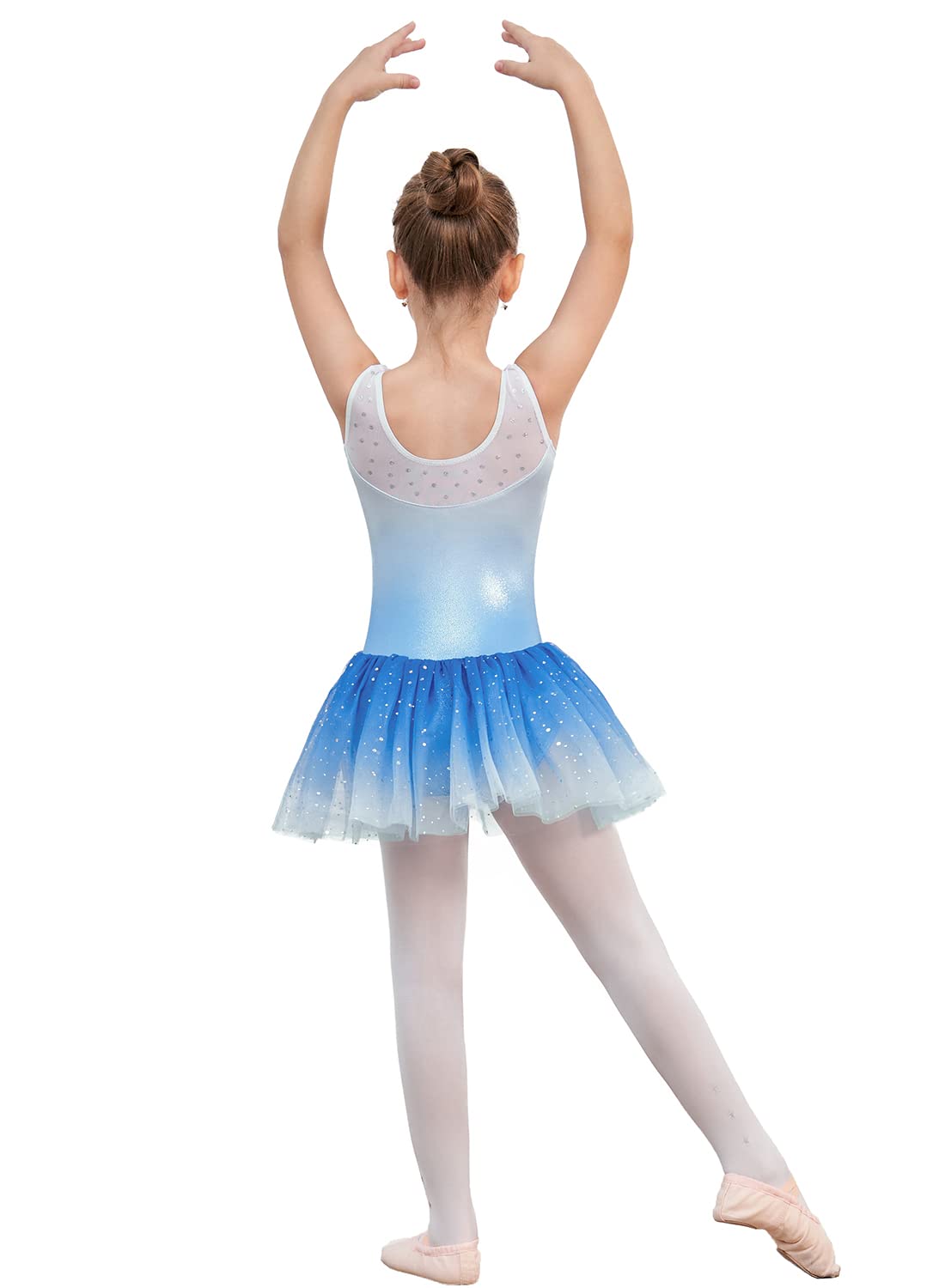 Eqsjiu Blue Gymnastics Dresses For Girls Dance Dresses Size 5-6 6-7 Years Old Diamond Snowflake Gradient Primary Student Ballet