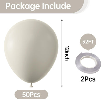 Kalor 12 Inch Retro White Sand Balloons, 50 Pcs Latex Helium Balloons For Kid'S Birthday Party, Baby Shower, Wedding, Graduate Party Decorations