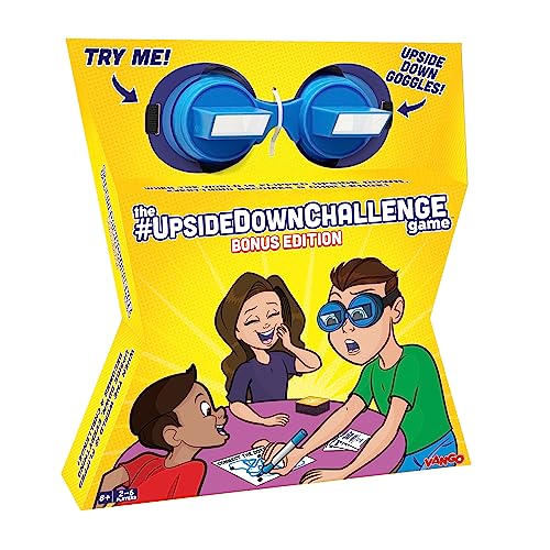 Vango UpsideDownChallenge Game - Fun Challenges with Goggles, Ages 8+, 2-6 Players, Blue, Bonus Edition with 30 Extra Challenges, Model VNG070B