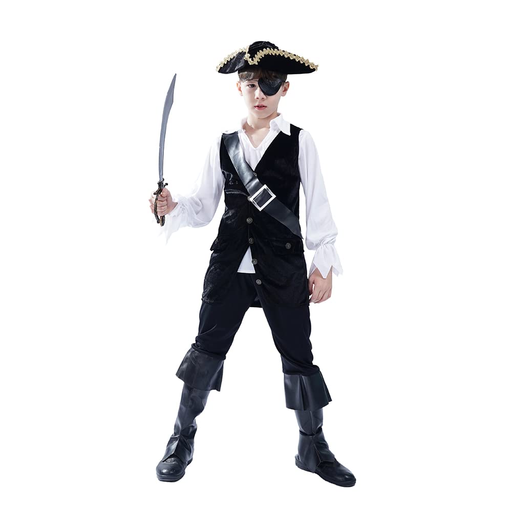 Dsplay Boys Pirate Costume Cosplay Kids Halloween Party (10-12 Years)