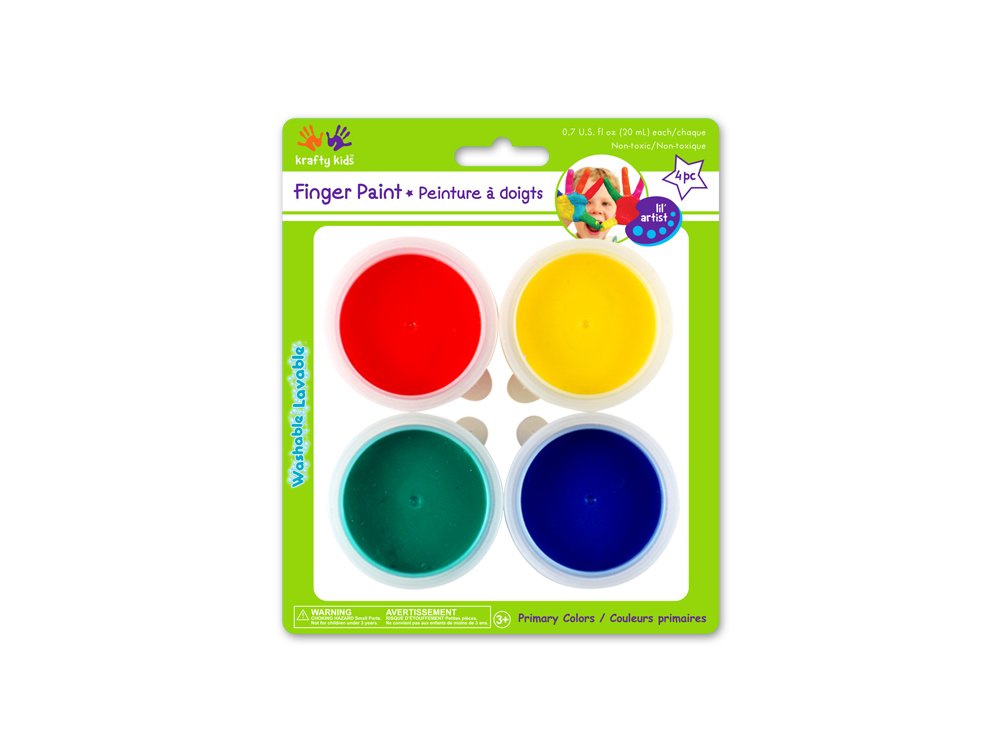 Krafty Kids Washable Primary Fingerpaint Tubs, 80g, 4-Piece