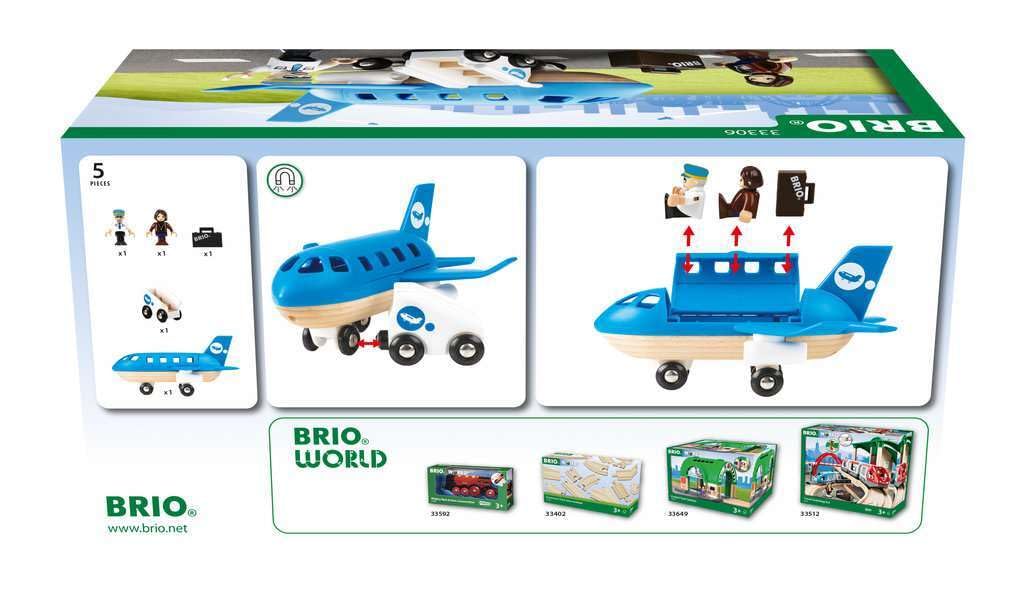 BRIO World Airplane - Wooden Toy Plane Set, Enhances Creativity, Age 3+, Blue, Model 33306, FSC® Beech Wood, Compatible with BRIO Railway