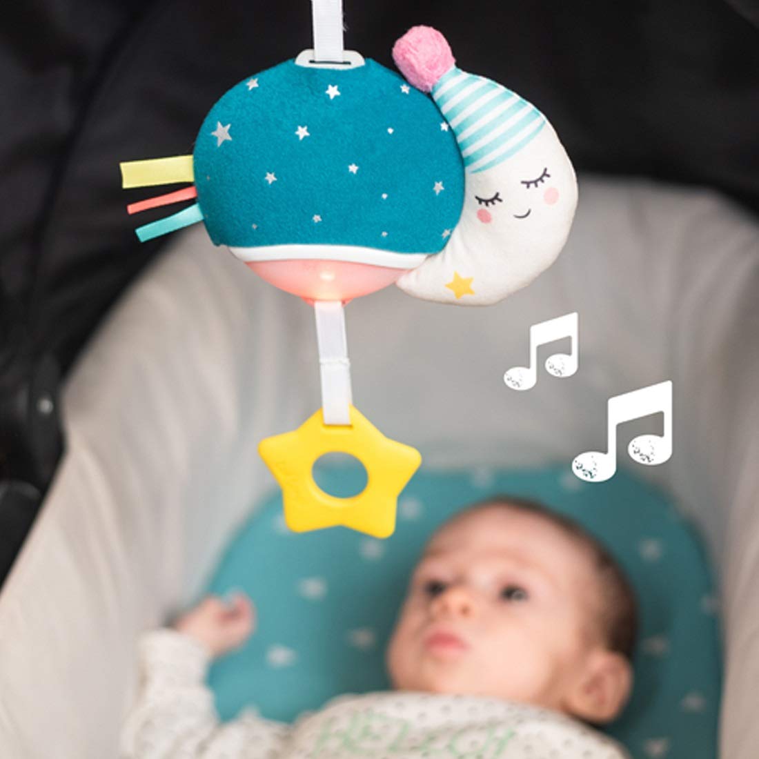 Taf Toys Musical Mini Moon, On-The-Go Pull Down Hanging Music And Lights Infant Toy | Parent And Baby’S Travel Companion, Soothe Baby, Keeps Baby Relaxed While Strolling, For Newborns And Up