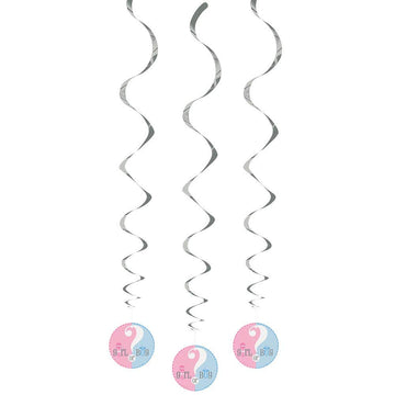 Unique, Gender Reveal Hanging Decorations, 26 Inches, Party Supplies - Pack of 3