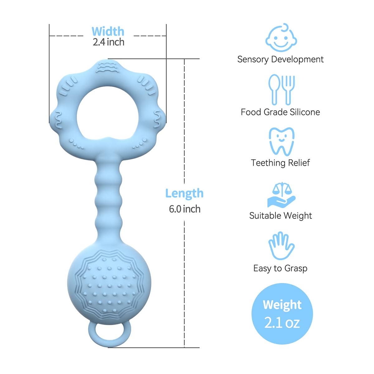 Baby Rattle Teether, Light Blue