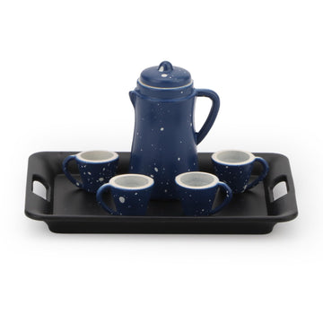 Dollhouse Miniature Spotted Coffee Pot With 4 Cups And Tray Kitchen Accessories 1:12 Scale Appliance Model Japanese Model Dollhouse Ornament Accessories (Blue)
