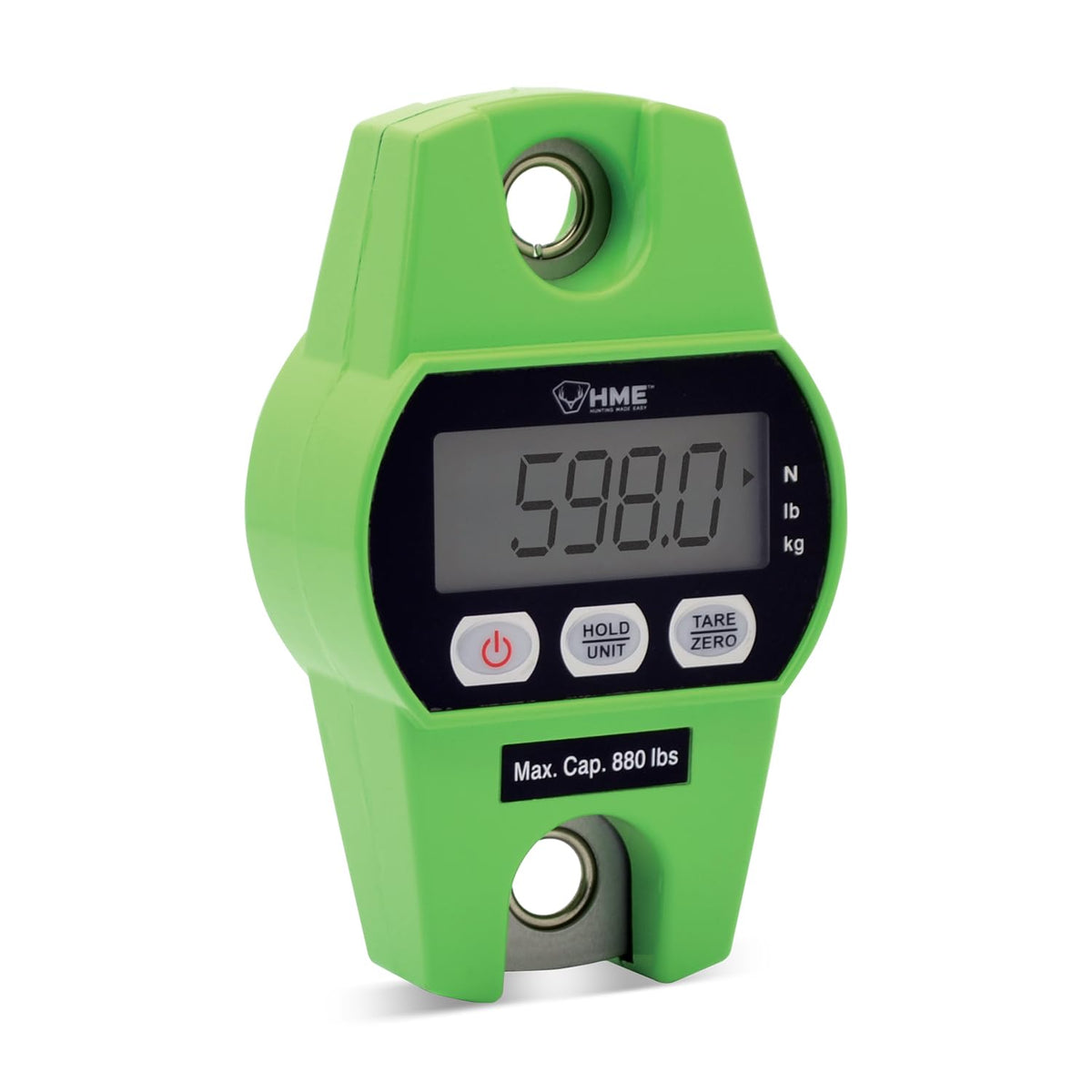 HME Durable Versatile Hunting Digital Hanging Scale w/Tare Function - 400 Kg/880 lb Max Weight, 2 Batteries Included, Iron Hook,