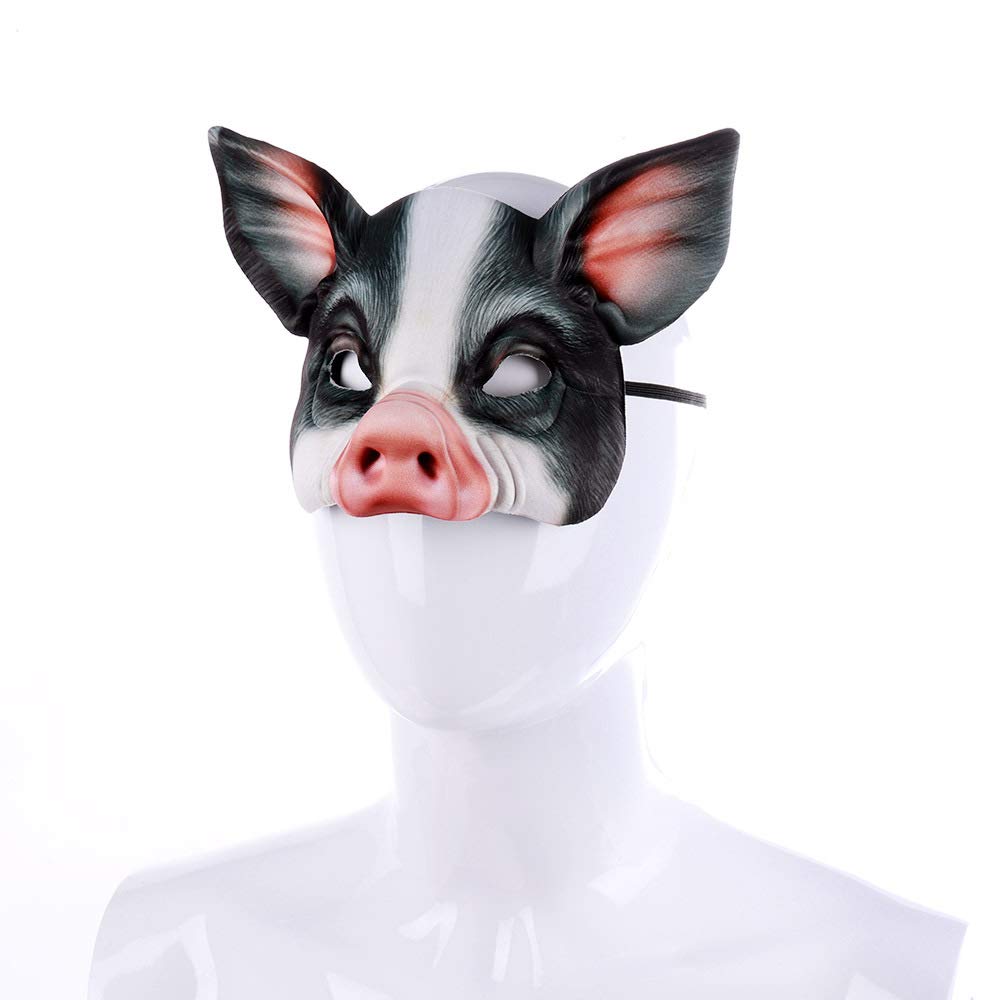 Hosfairy 1Pcs Half Face Animal Mask Pig Mask Horror Pig Mask for Halloween Costume Party Cosplay Props (Black Pig Mask)