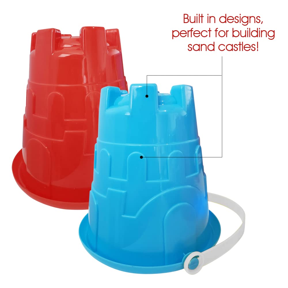 ArtCreativity 6'' Beach Bucket and Shovel for Kids (Set of 2) Includes 2 Sand Shovels and 2 Buckets with a Sand Castle Design In