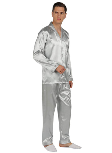 Yimanie Mens Satin Pajamas Set Classic Sleepwear Loungewear Silver Grey