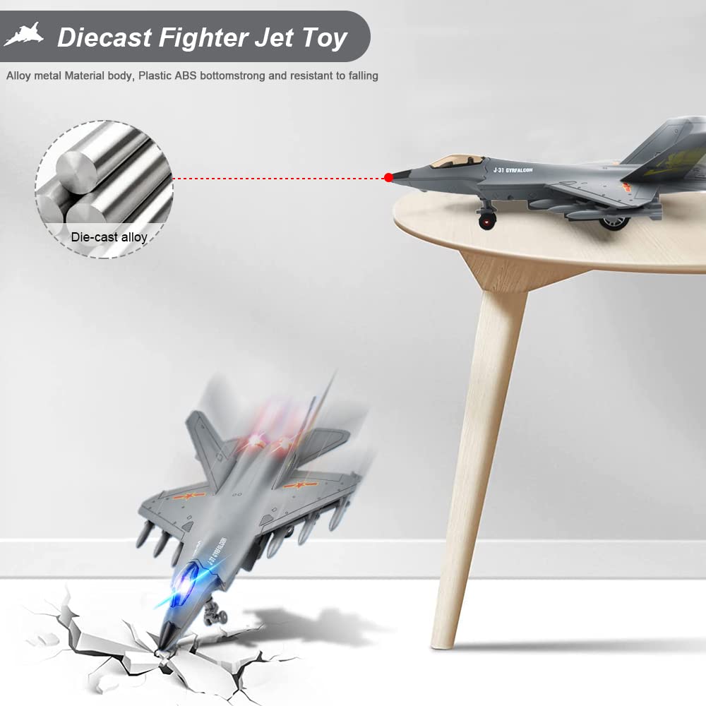 J31 Airplane Toy For Boys, Diecast Fighter Jet Toy For Kids, Pull Back Airplanes Toy Jets With Light & Sound For Gifts Collectio