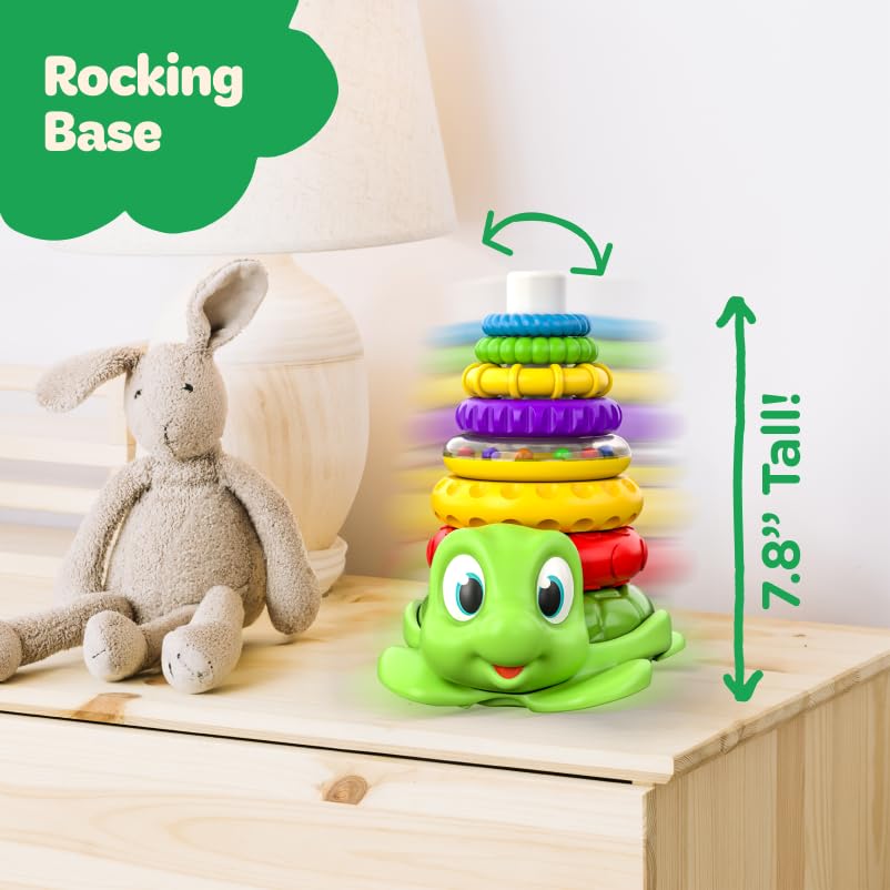 Move2Play, Stacking Toy | Includes 7 Unique Rings | Montessori Development | Baby Gift For 1 Year Old Boys & Girls | Ages 0-6+, 9, 10, 12, 18+ Months | Turtle Stacker