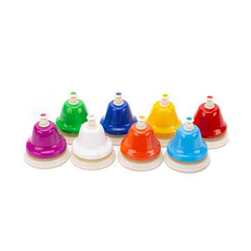 Celemoon Desk Bells For Kids - 8 Note Colorful Metal Handbells Set With Handle - Educational Teaching And Learning Kids Instruments - Musical Toys For Children Toddler Baby